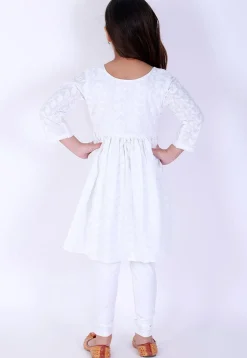 Chikankari Pure Cotton A Line Kurta Set in White
