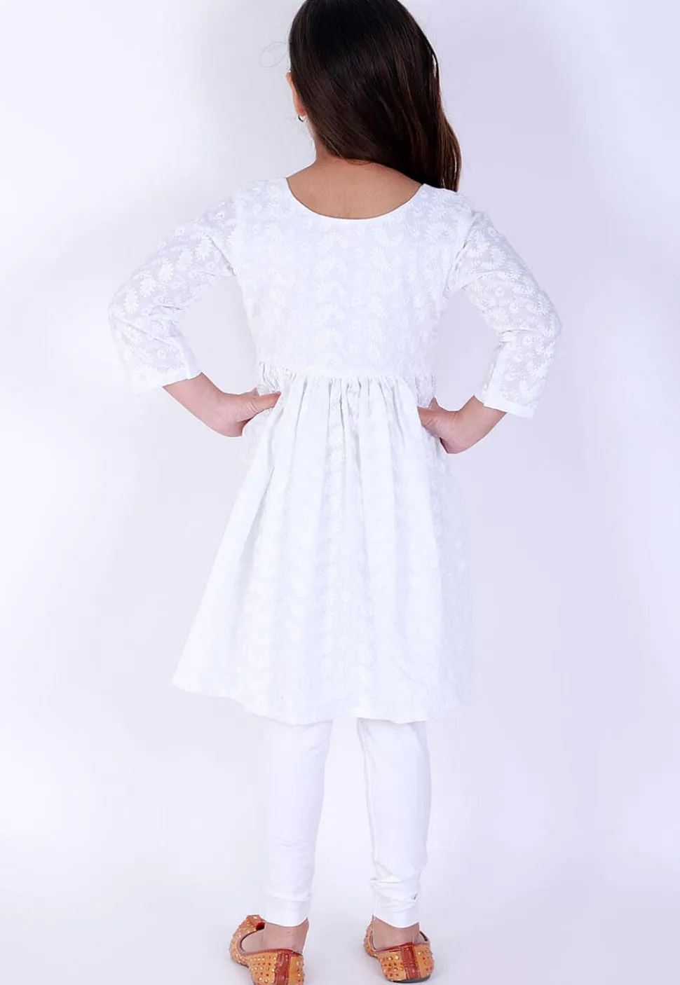 Chikankari Pure Cotton A Line Kurta Set in White