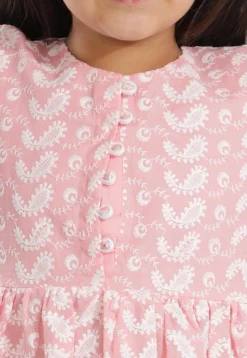 Chikankari Pure Cotton A Line Kurta Set in Peach