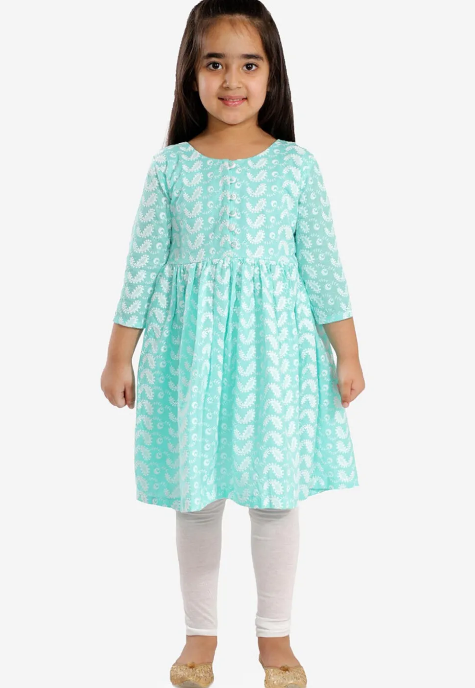 Chikankari Pure Cotton A Line Kurta Set in Turquoise