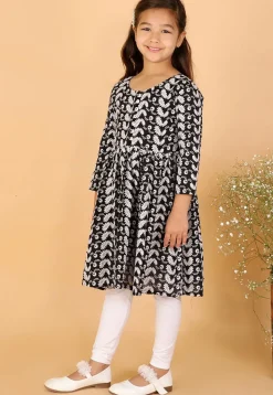 Chikankari Pure Cotton A Line Kurta Set in Black