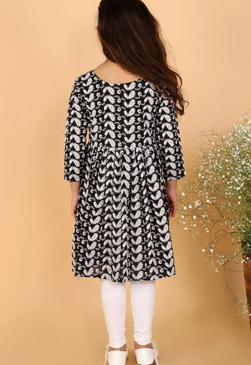 Chikankari Pure Cotton A Line Kurta Set in Black