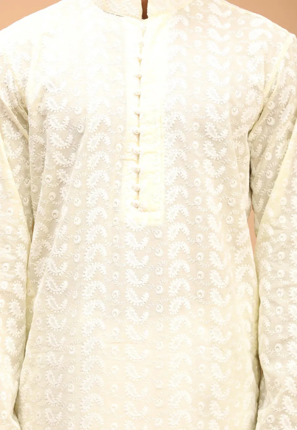 Chikankari Pure Cotton Dhoti Kurta in Cream