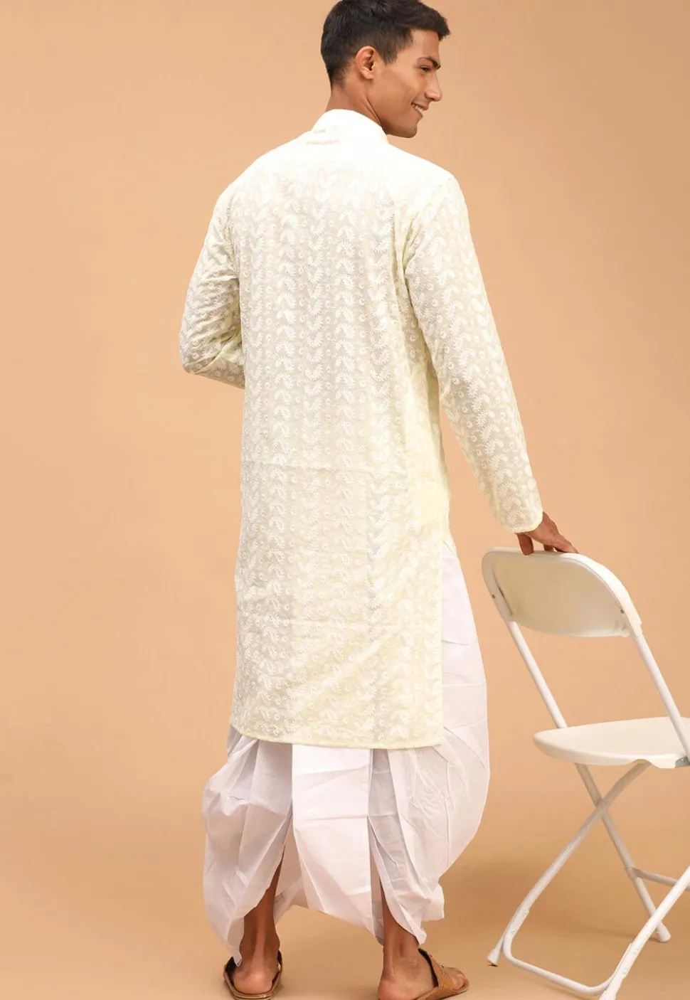 Chikankari Pure Cotton Dhoti Kurta in Cream