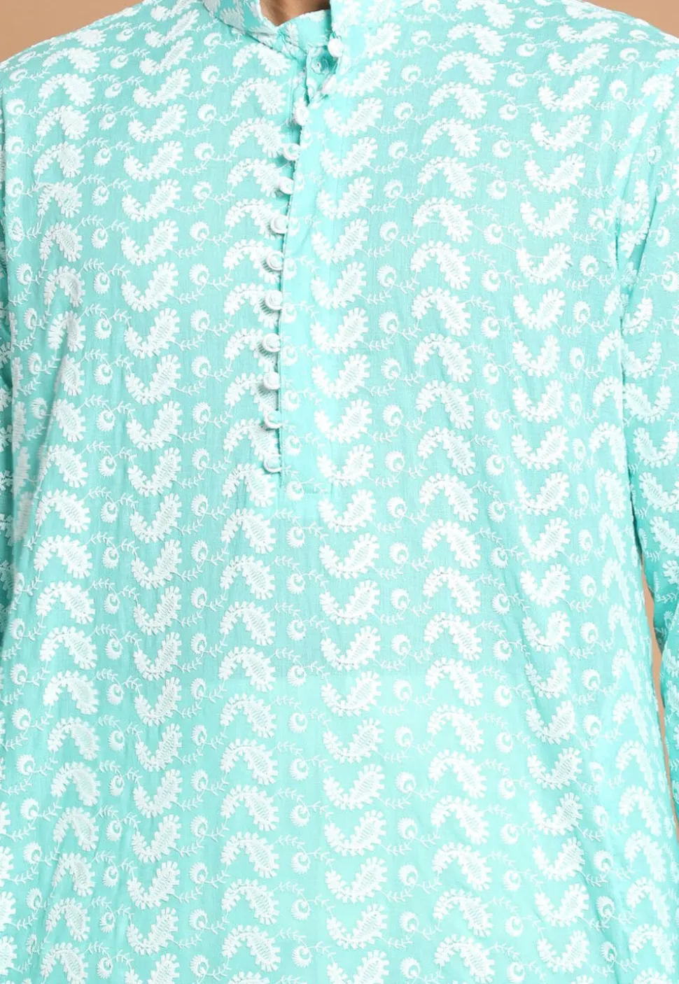 Chikankari Pure Cotton Dhoti Kurta in Sea Green