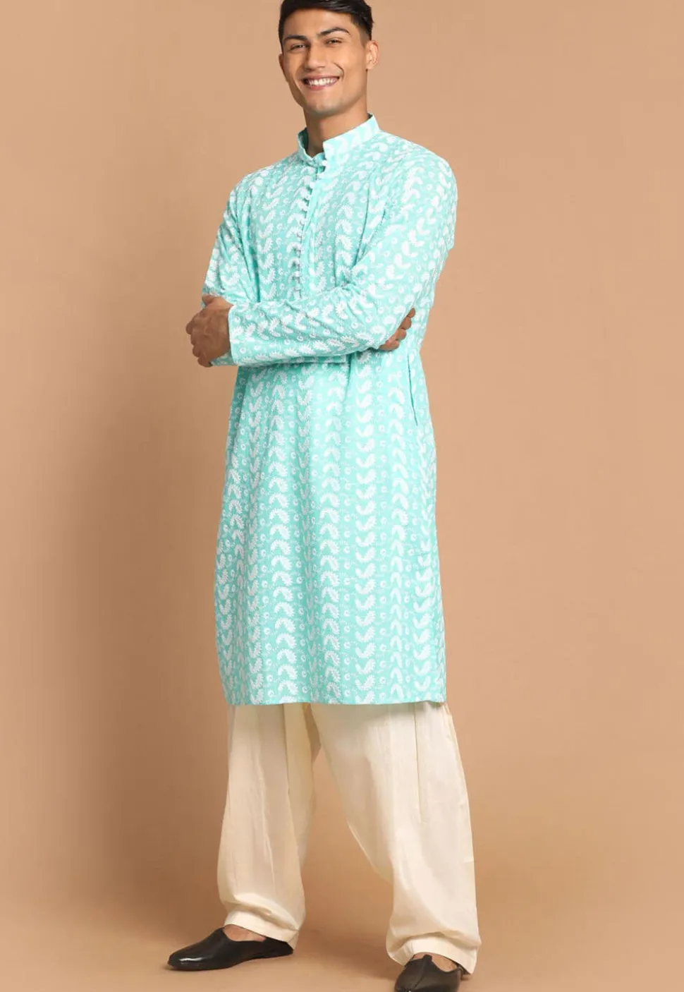Chikankari Pure Cotton Dhoti Kurta in Sea Green