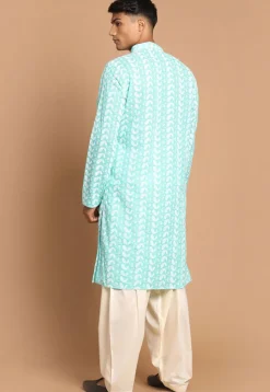 Chikankari Pure Cotton Dhoti Kurta in Sea Green
