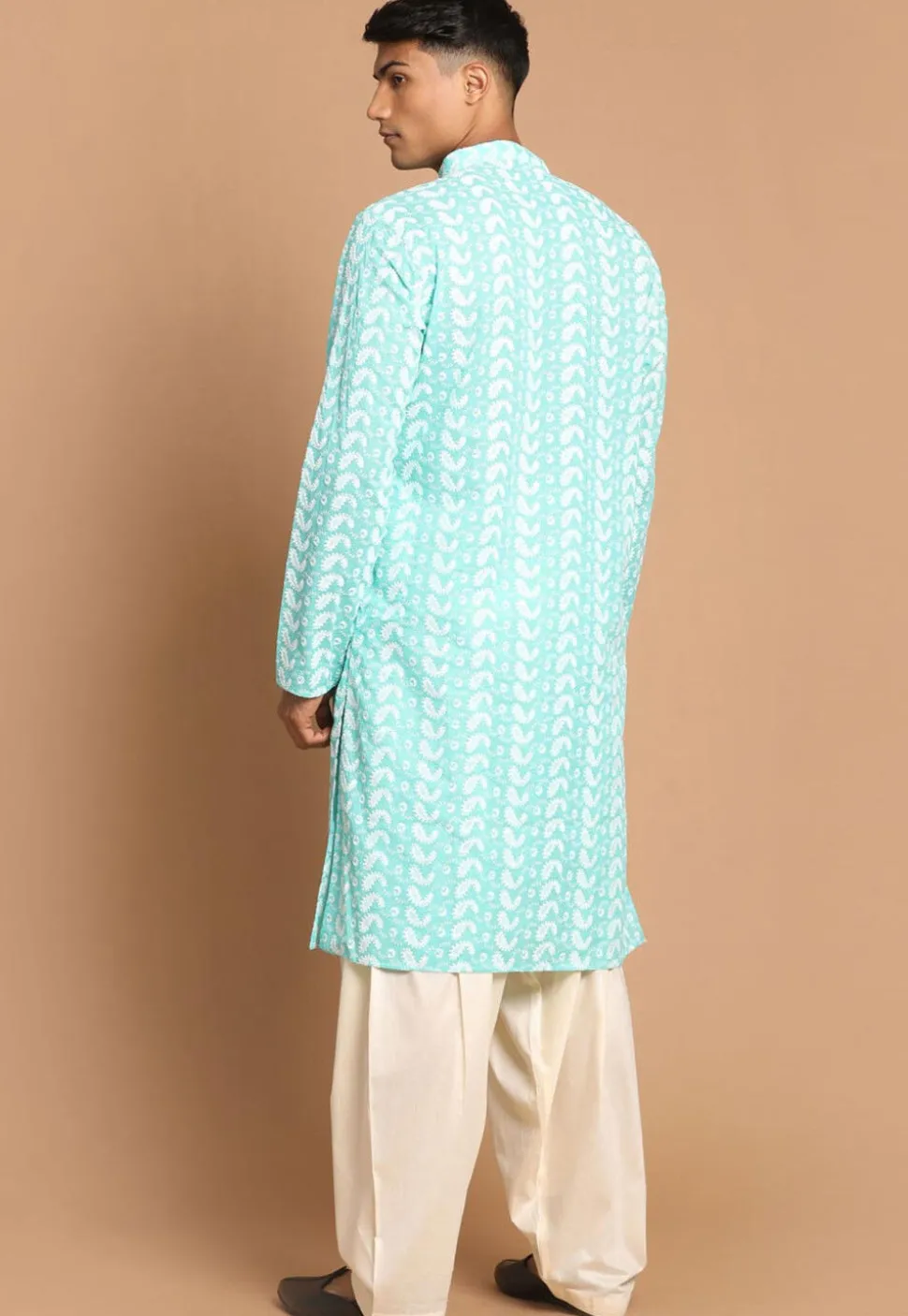 Chikankari Pure Cotton Dhoti Kurta in Sea Green