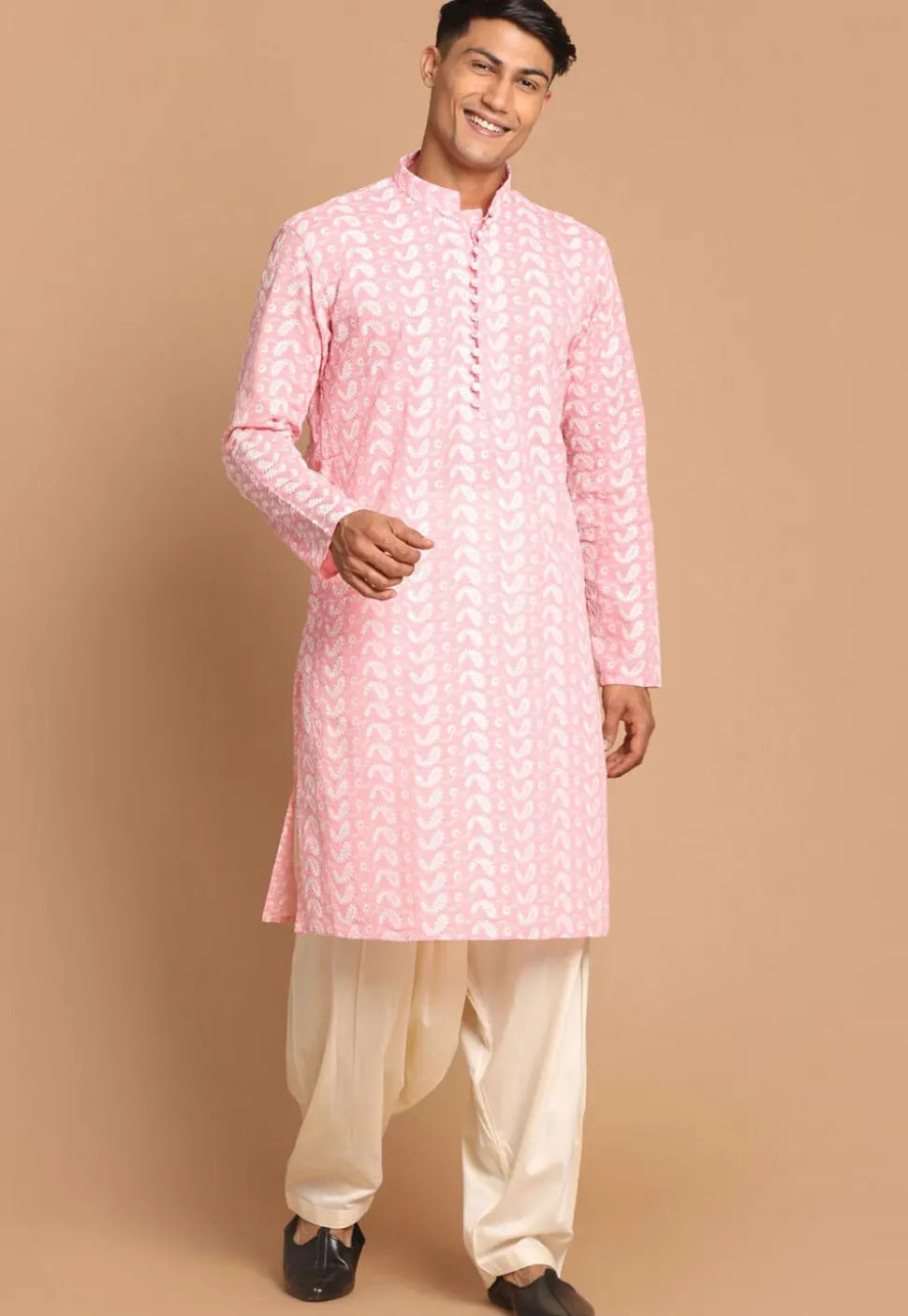 Chikankari Pure Cotton Dhoti Kurta in Pink