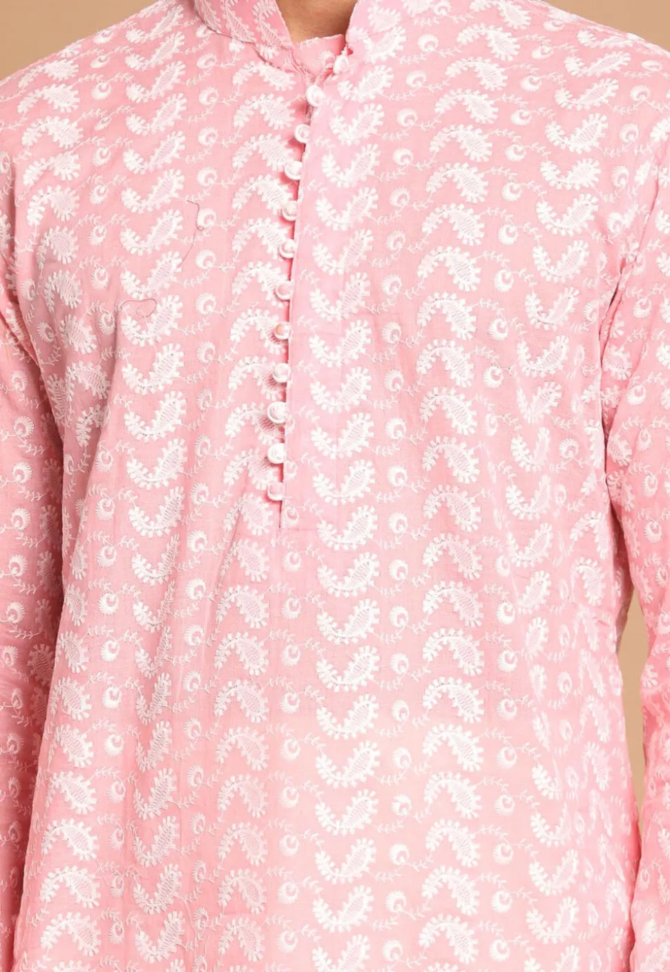 Chikankari Pure Cotton Dhoti Kurta in Pink