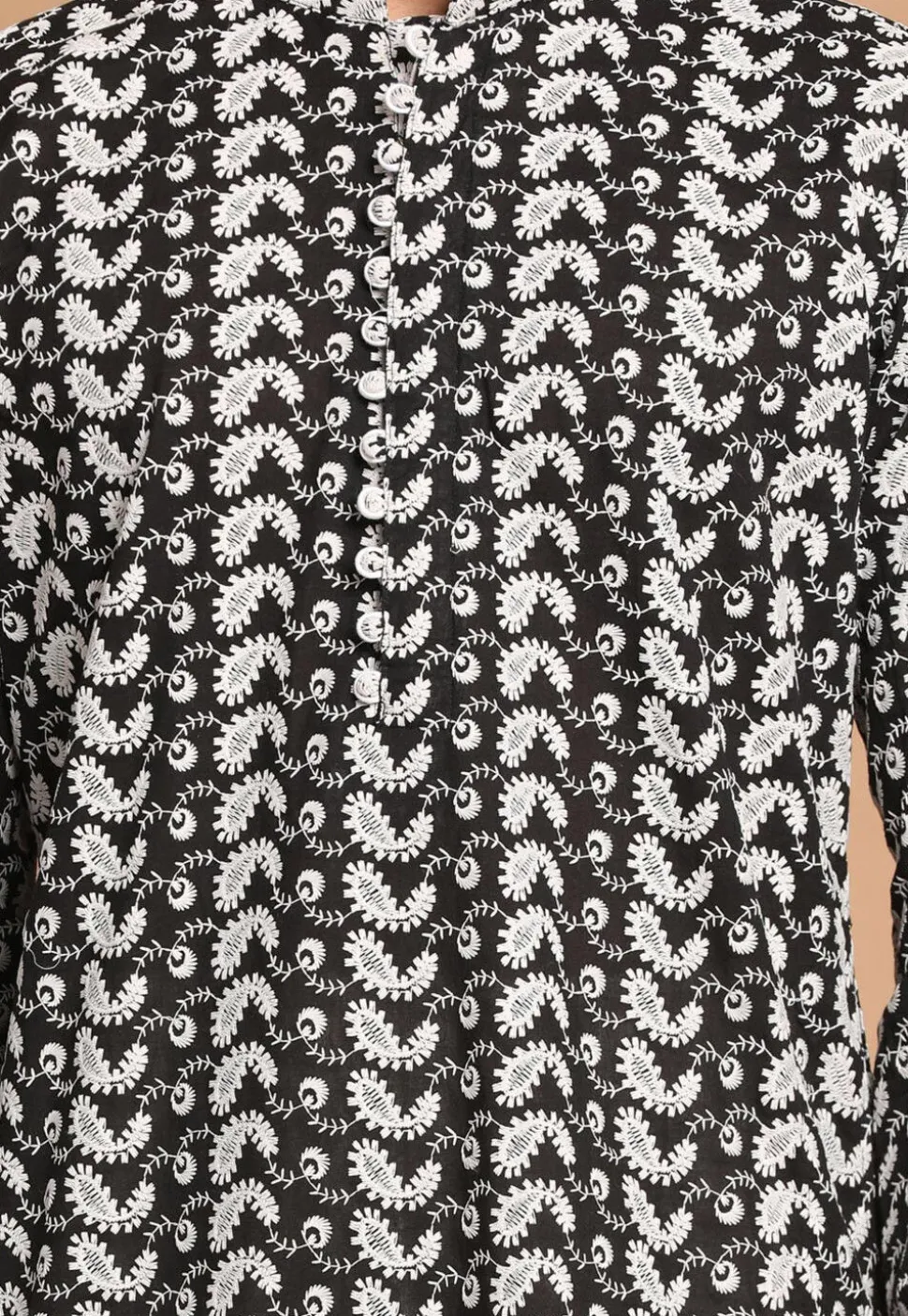 Chikankari Pure Cotton Dhoti Kurta in Black