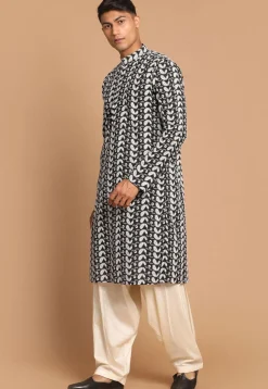Chikankari Pure Cotton Dhoti Kurta in Black