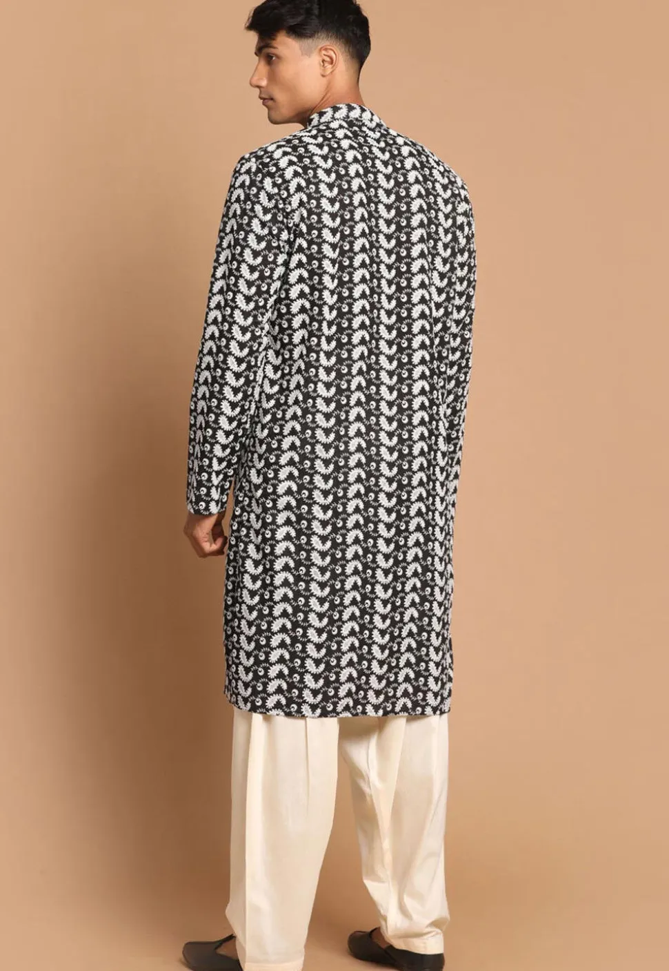 Chikankari Pure Cotton Dhoti Kurta in Black