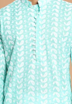 Chikankari Pure Cotton Dhoti Kurta in Sea Green