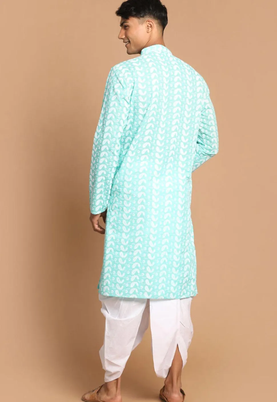 Chikankari Pure Cotton Dhoti Kurta in Sea Green
