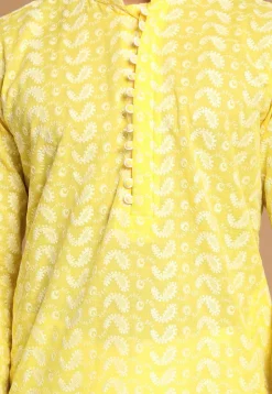 Chikankari Pure Cotton Dhoti Kurta in Yellow