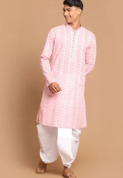 Chikankari Pure Cotton Dhoti Kurta in Pink
