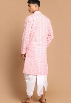 Chikankari Pure Cotton Dhoti Kurta in Pink