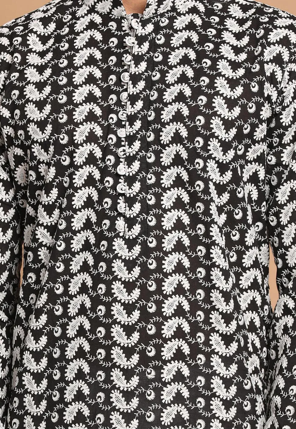 Chikankari Pure Cotton Dhoti Kurta in Black