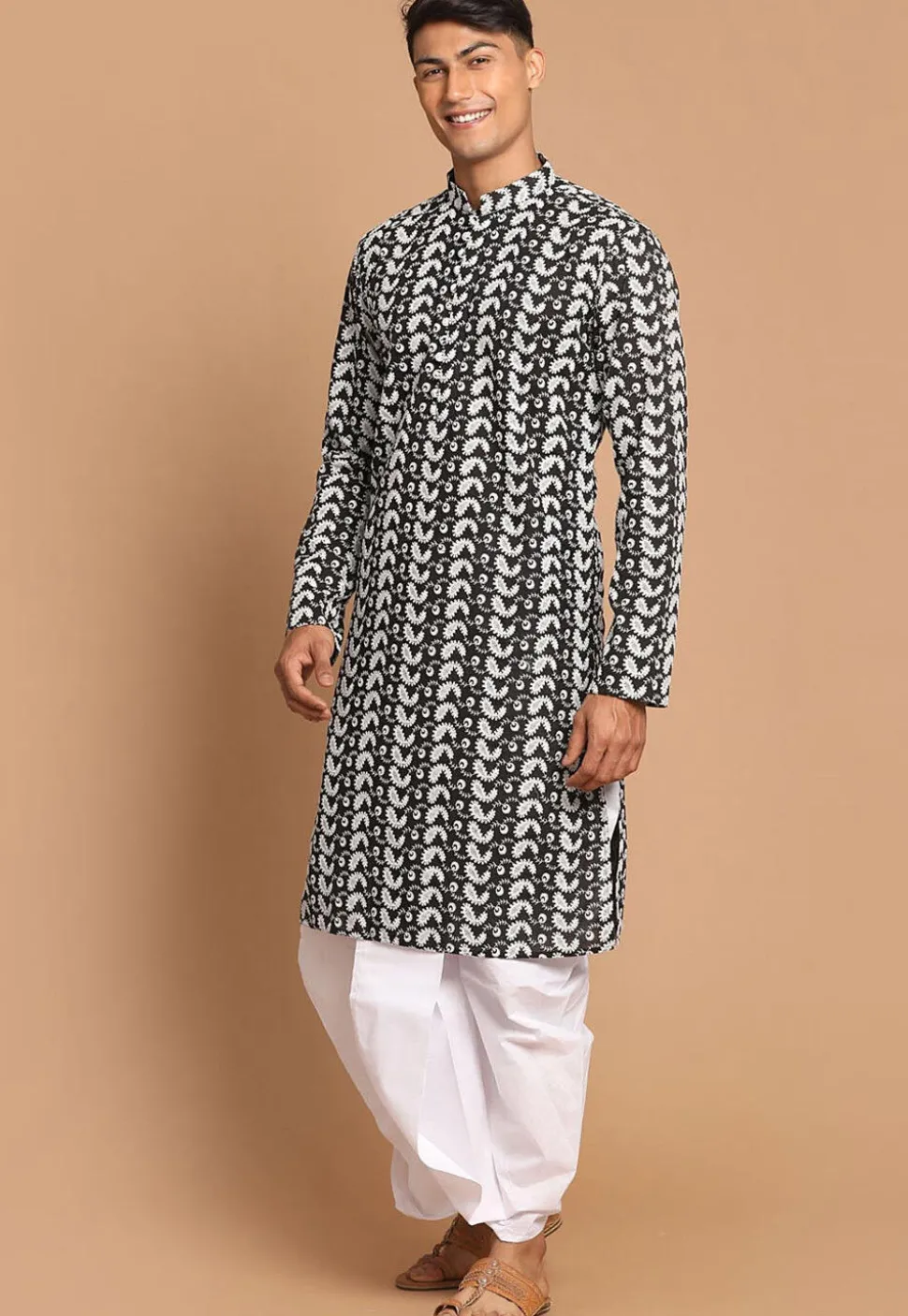 Chikankari Pure Cotton Dhoti Kurta in Black