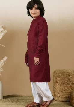 Chikankari Pure Cotton Kurta Set in Maroon