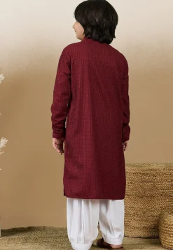 Chikankari Pure Cotton Kurta Set in Maroon