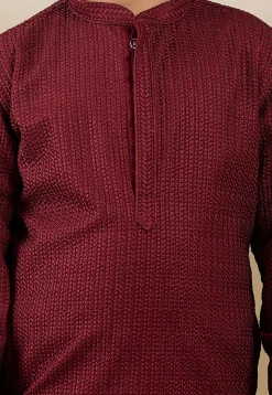 Chikankari Pure Cotton Kurta Set in Maroon