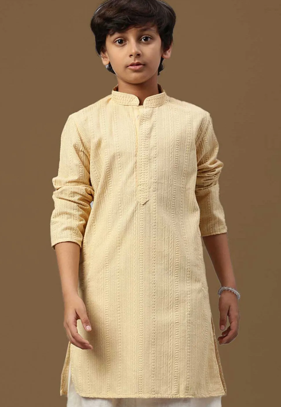 Chikankari Pure Cotton Kurta in Light Beige