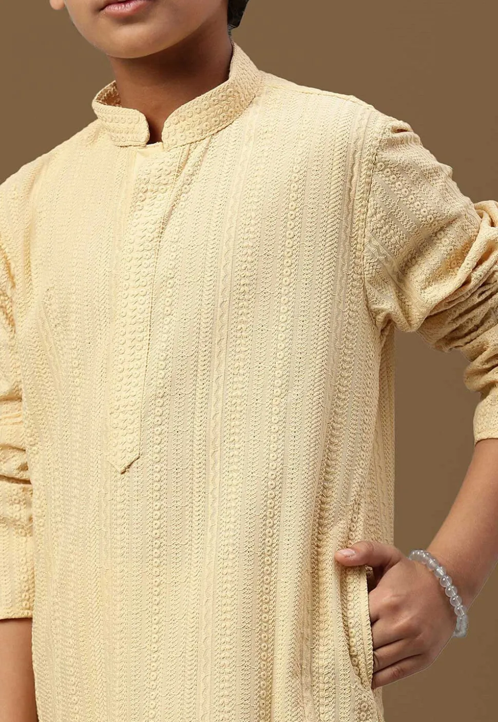 Chikankari Pure Cotton Kurta in Light Beige