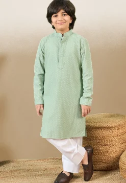 Chikankari Pure Cotton Kurta in Pastel Green