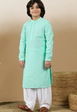 Chikankari Pure Cotton Kurta in Sea Green