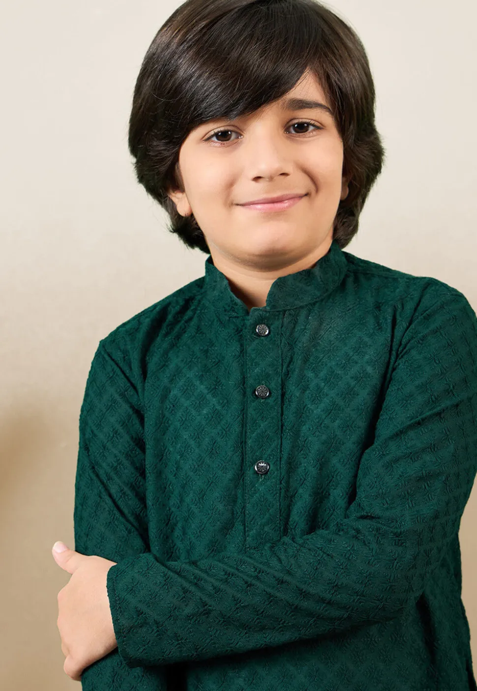 Chikankari Pure Cotton Kurta Set in Dark Green