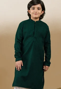 Chikankari Pure Cotton Kurta in Dark Green