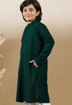 Chikankari Pure Cotton Kurta in Dark Green