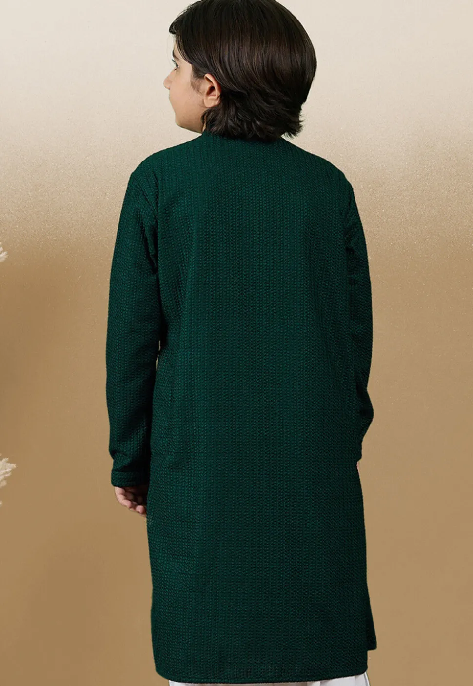 Chikankari Pure Cotton Kurta in Dark Green