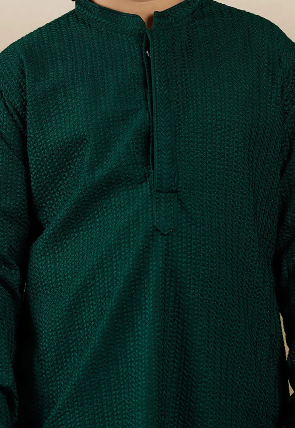 Chikankari Pure Cotton Kurta in Dark Green