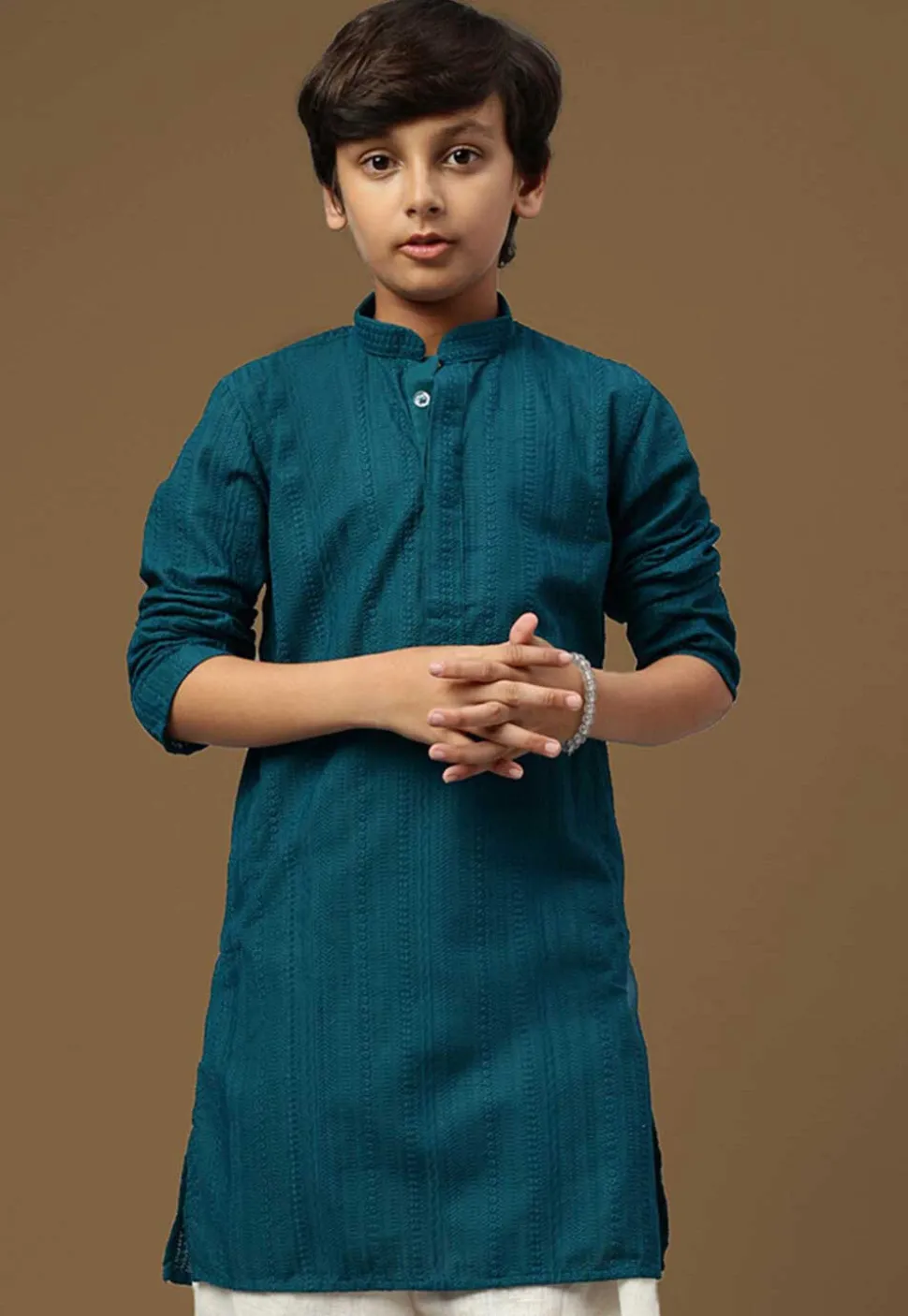 Chikankari Pure Cotton Kurta in Teal Blue