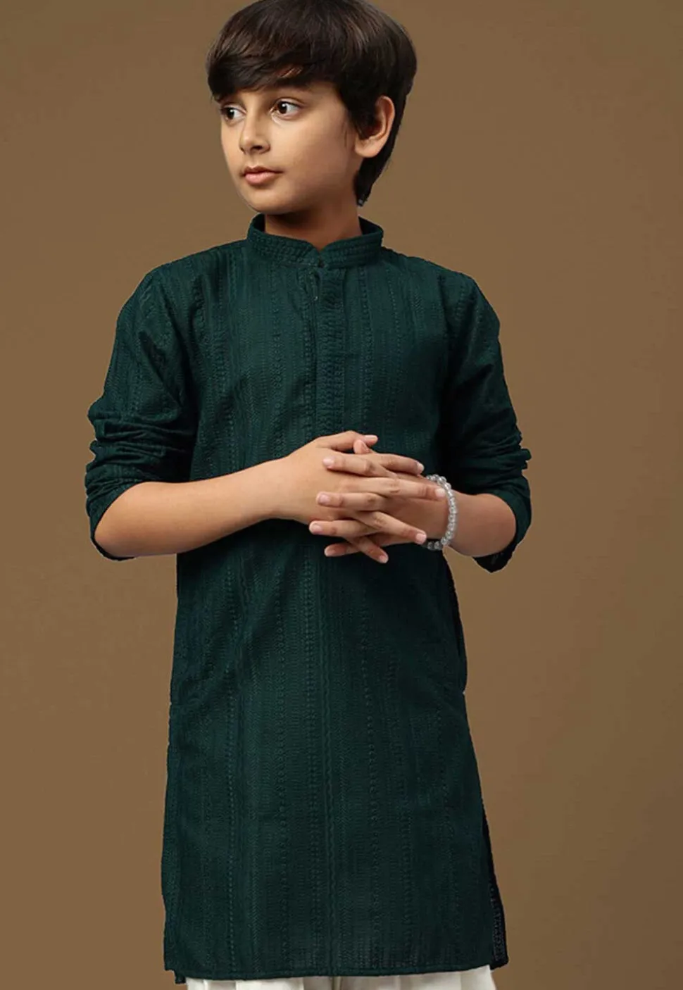 Chikankari Pure Cotton Kurta in Dark Teal Green