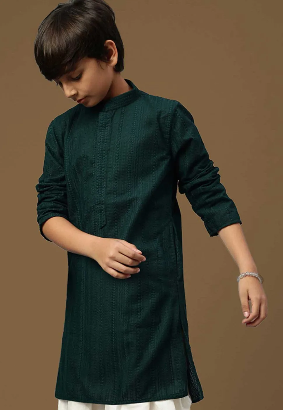 Chikankari Pure Cotton Kurta in Dark Teal Green