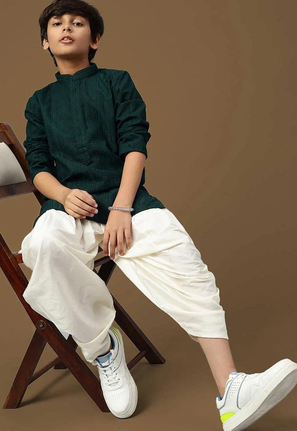 Chikankari Pure Cotton Kurta in Dark Teal Green