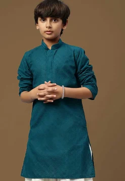 Chikankari Pure Cotton Kurta in Teal Blue