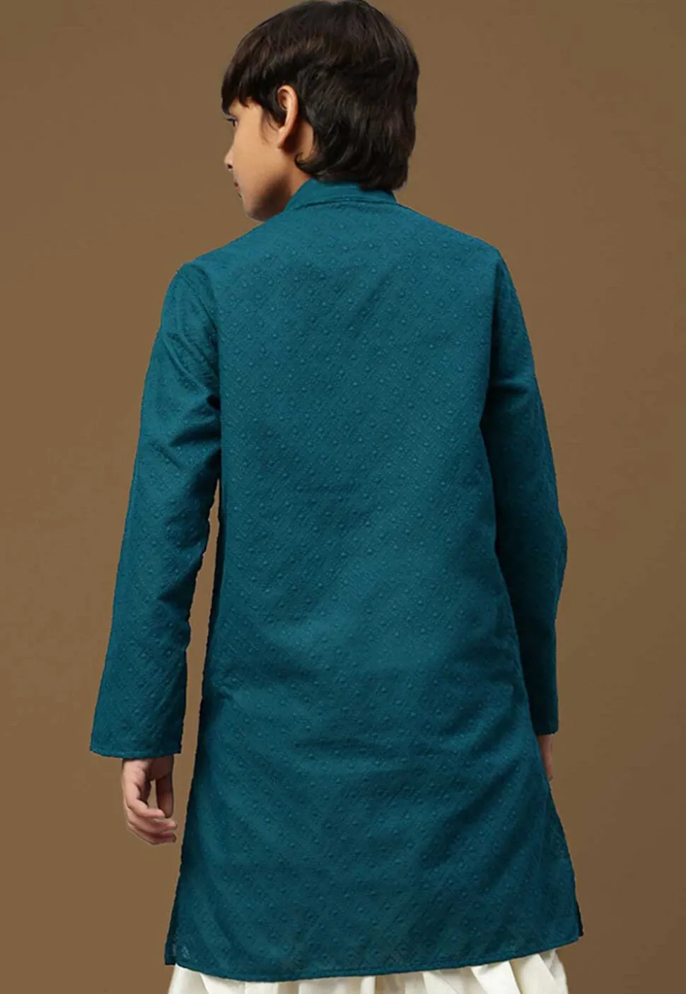 Chikankari Pure Cotton Kurta in Teal Blue