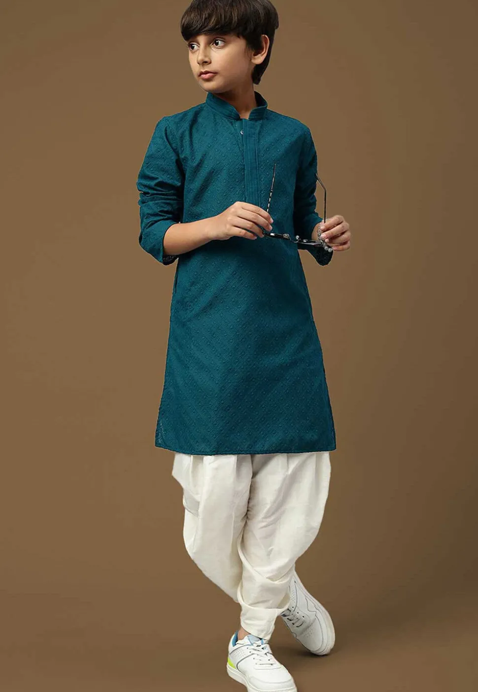 Chikankari Pure Cotton Kurta in Teal Blue