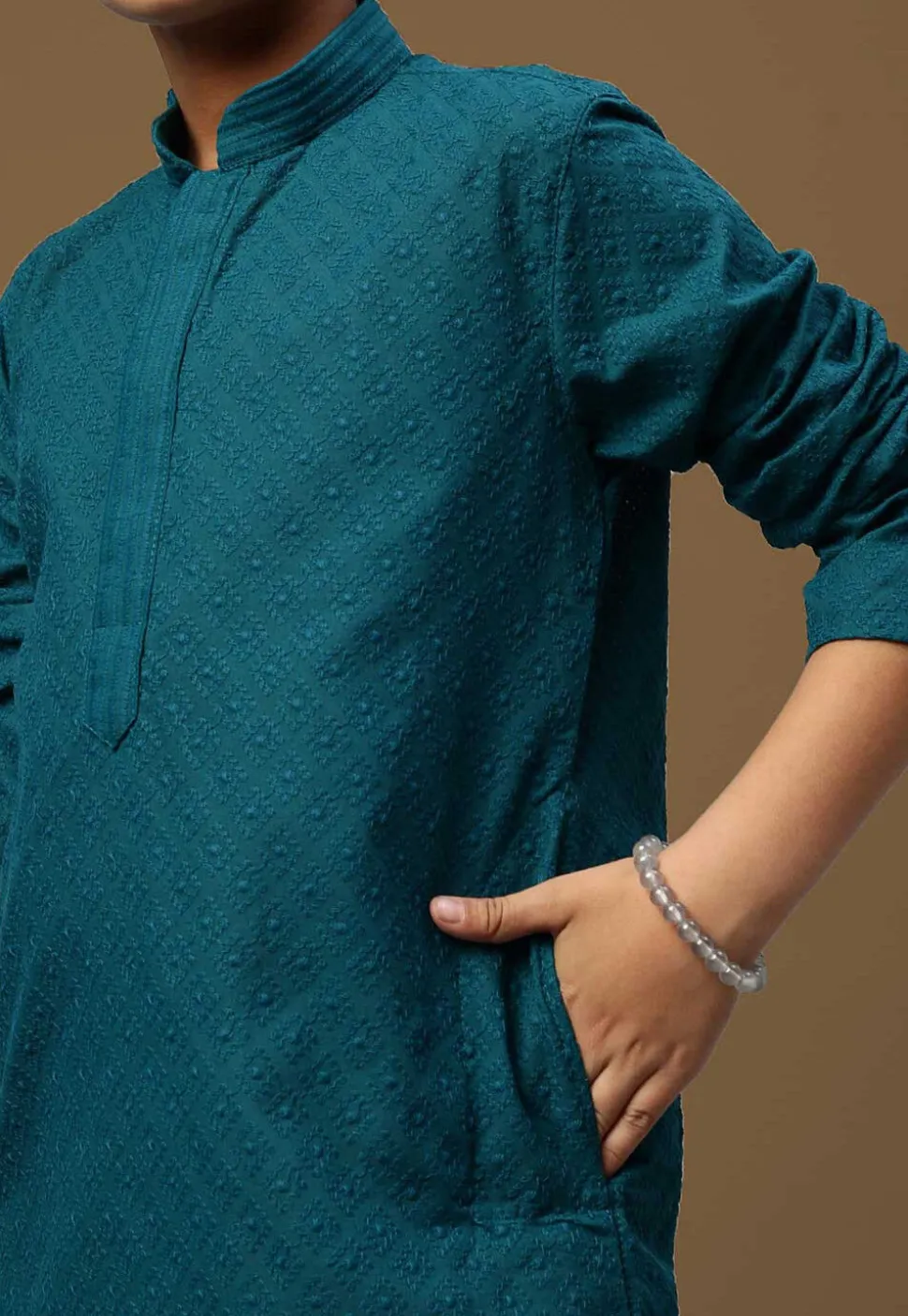 Chikankari Pure Cotton Kurta in Teal Blue