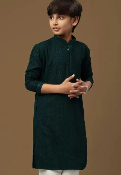 Chikankari Pure Cotton Kurta in Dark Teal Green
