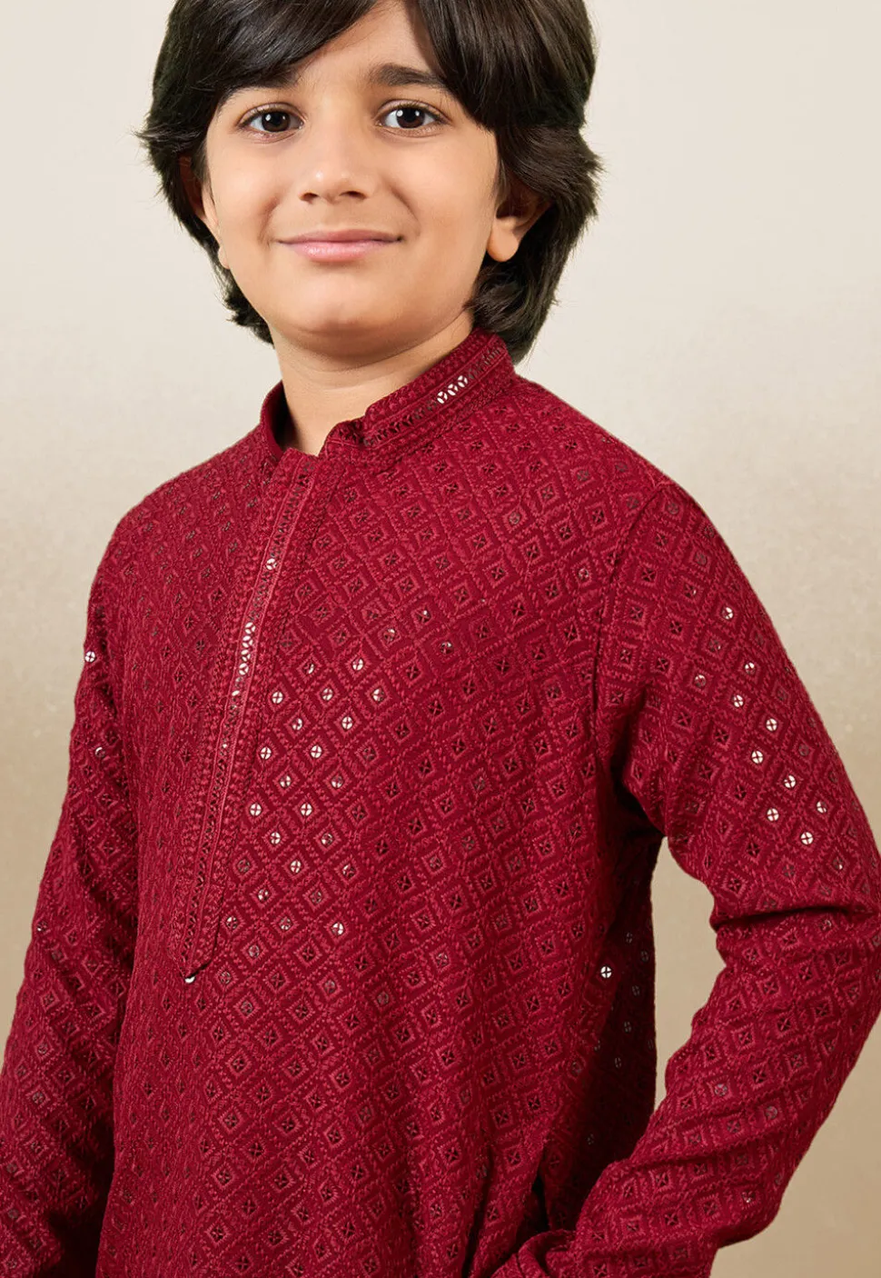 Chikankari Pure Cotton Kurta in Maroon