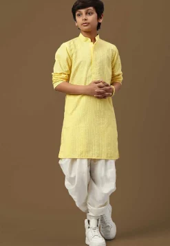 Chikankari Pure Cotton Kurta Set in Yellow