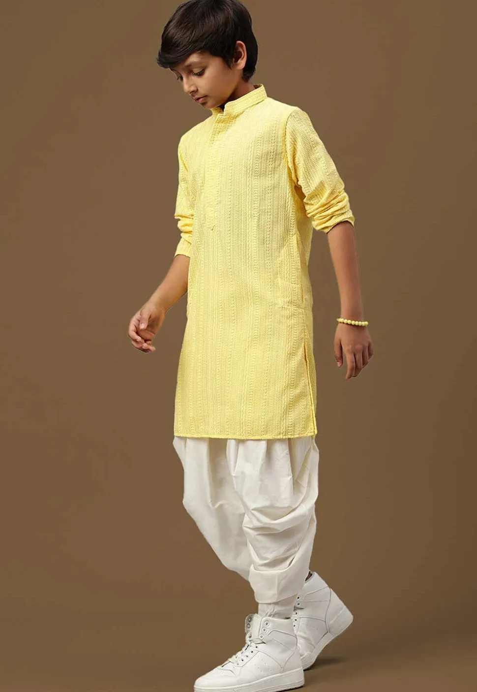 Chikankari Pure Cotton Kurta Set in Yellow