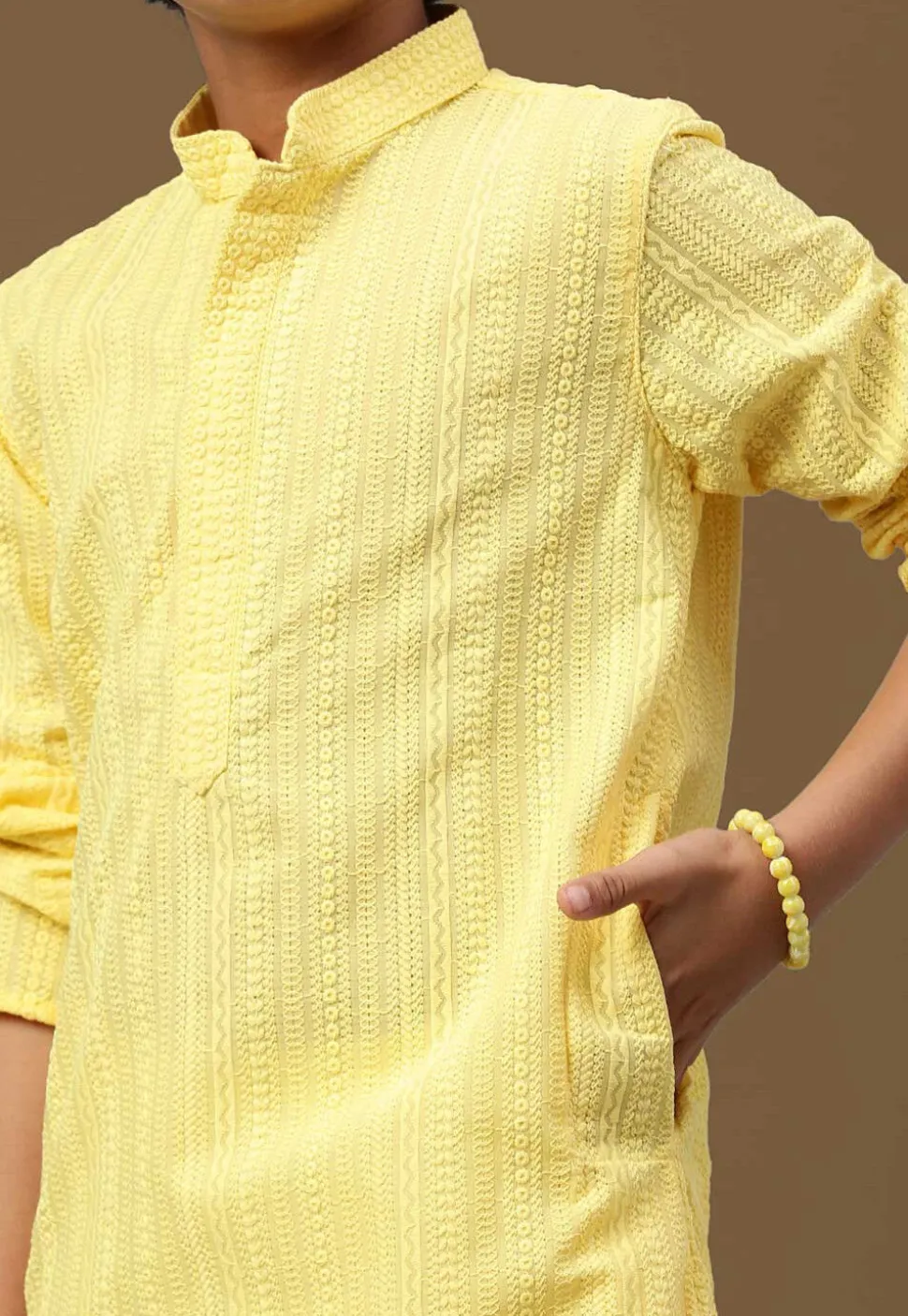 Chikankari Pure Cotton Kurta Set in Yellow
