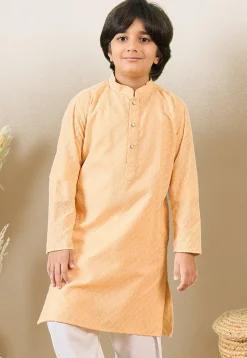 Chikankari Pure Cotton Kurta in Light Peach